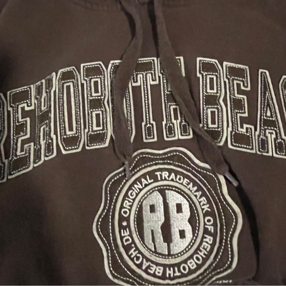 Exist Rehoboth Beach Delaware Embroidered Brown Off White Hoodie Size Medium - Picture 11 of 12
